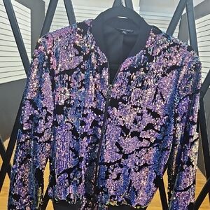 Topshop Sequin Jacket in Purple and Black